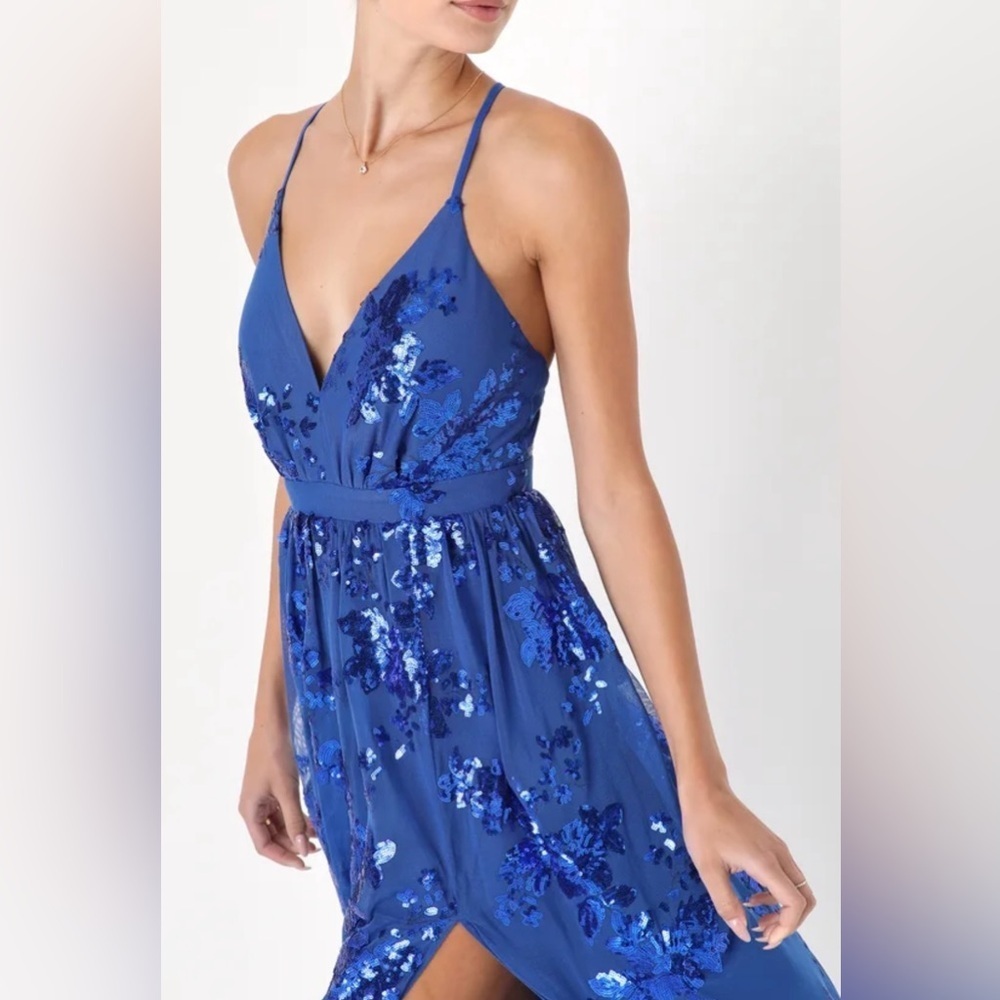 NWT LULU’S Captivating Essence Blue Sequin Backless Maxi Dress Womens - Picture 4 of 15
